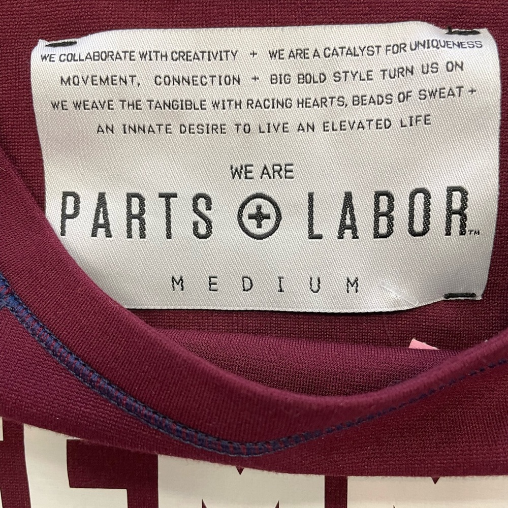 144. Parts + Labor Femme Sauvage Large Maroon/blue long sleeve crop shirt - Picture 3 of 8